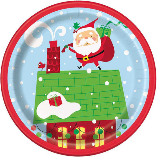 Colorful Santa 8 Ct  7 in Paper Dessert Cake Plates