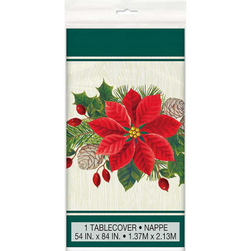 Red Green Poinsettia Christmas 1 Ct  Plastic Tablecover 54 x84