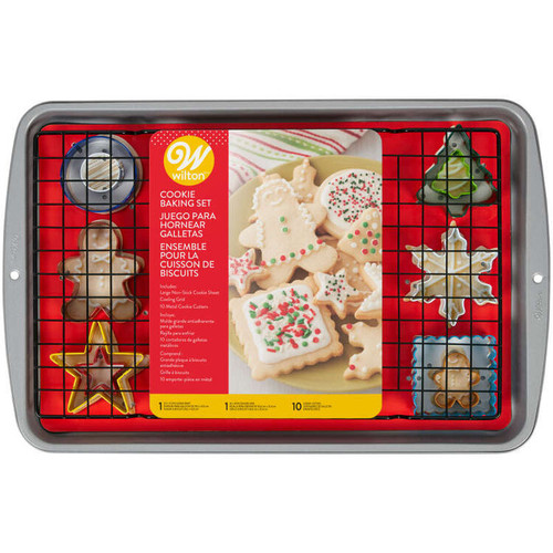 Cookie Baking Gift Set 12 Pc Pan, Cooling Grid, Cutters  Christmas
