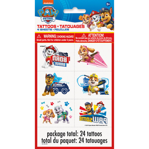Paw Patrol 24 Temporary Favor Tattoos 4 Sheets