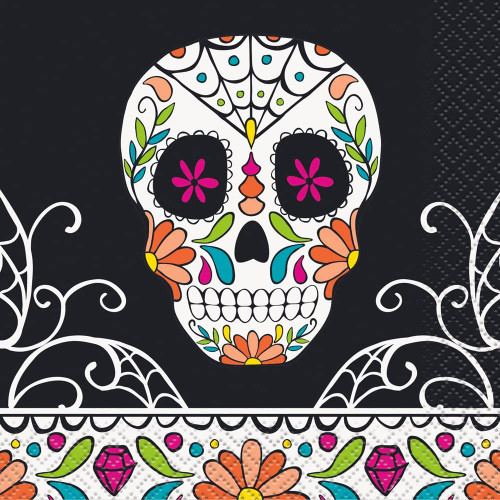 Skull Day of the Dead 24 Ct Beverage Napkins Halloween