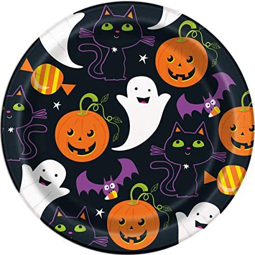 Cat and Pumpkin Halloween 8 Ct Dessert Cake 7" Plates Ghost Cat and Pumpkin Halloween 8 Ct Dessert Cake 7" Plates Ghost