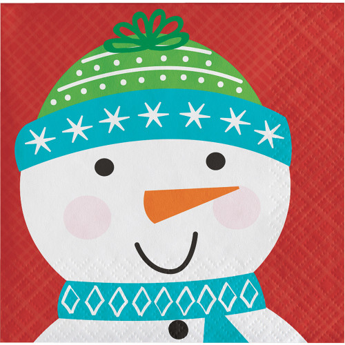 Friends of Santa Snowman Paper 16 Ct Beverage Napkins Red Friends of Santa Snowman Paper 16 Ct Beverage Napkins Red