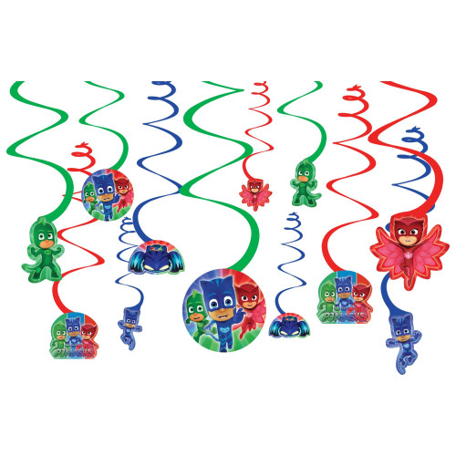 PJ Masks Birthday Party Swirl Hanging 12 pc Decorating Kit PJ Masks Birthday Party Swirl Hanging 12 pc Decorating Kit