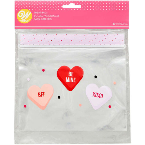 Clear Conversation Hearts Resealable Valentine's Day  20 Ct Treat Bags Wilton