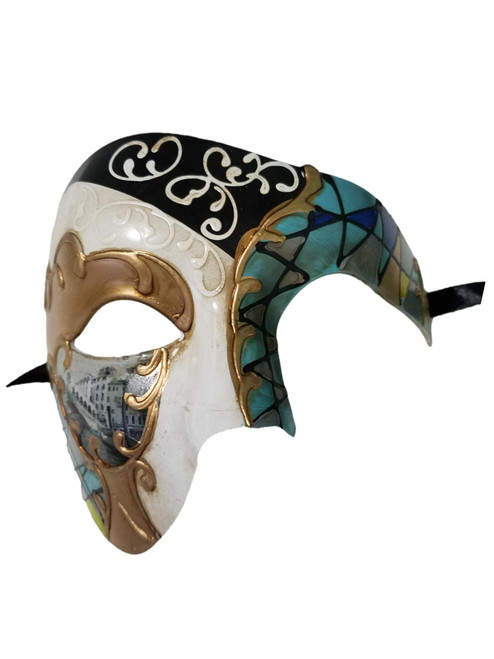 Men's Phantom Blue Harlequin Large Mardi Gras Masquerade Mask