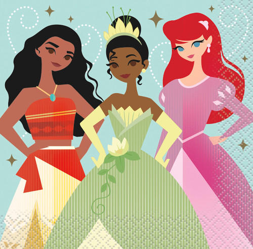 Disney Princess 16 Ct Beverage Napkins  Tiana Aurora Moana