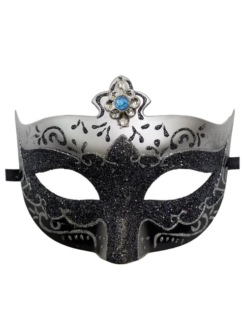 Black Silver Blue Jewel Glitter Venetian Masquerade Mardi Gras Mask