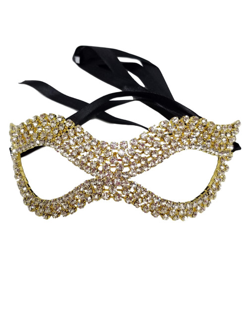 Full Crystal Rhinestone Gold Petite Diamond Design Masquerade Mask