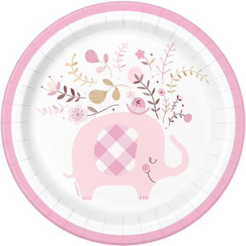 Pink Floral Elephant 8 Ct Cake Dessert Plates 7" Girl Baby Shower 