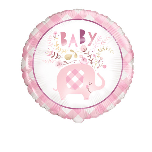 Floral Pink Elephant Girl Baby Shower 1 18" Mylar Foil Balloon