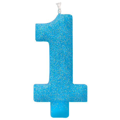 Baby Boy Glitter Blue 1 One 5" Candle 1st Birthday Party Supplies Large