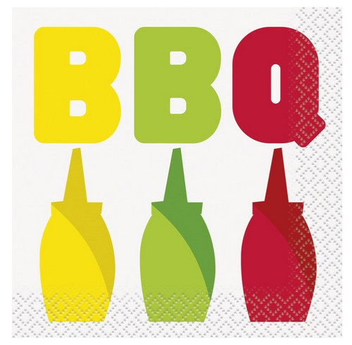 Classic BBQ 16 Ct Beverage Napkins Summer Ketchup Mustard Bottle