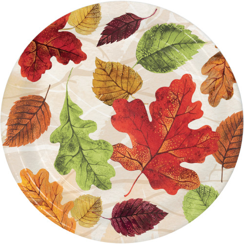 Luxe Leaves Fall Thanksgiving 8 Ct 9" Lunch Plates Luxe Leaves Fall Thanksgiving 8 Ct 9" Lunch Plates