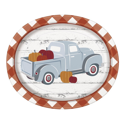 Pumpkin Gingham Truck Fall Thanksgiving 8 Ct Oval Banquet Platters Pumpkin Gingham Truck Fall Thanksgiving 8 Ct Oval Banquet Platters