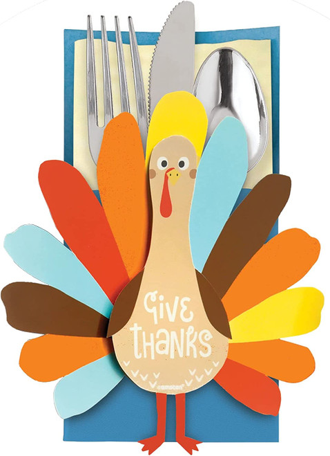 Turkey Thanksgiving Utensil Cutlery Holder "Give Thanks" 12 pc Turkey Thanksgiving Utensil Cutlery Holder "Give Thanks" 12 pc