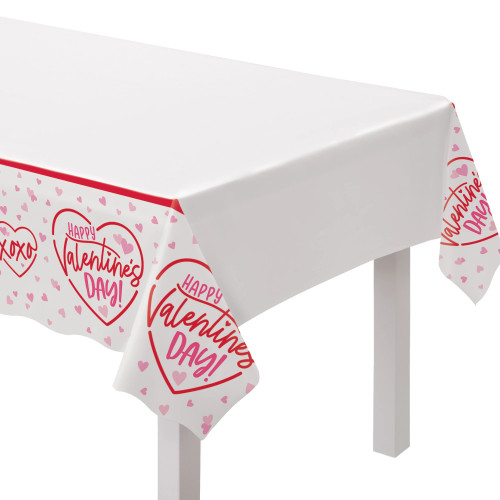 Happy Valentines Day Hearts 1 Ct Plastic Tablecover Pink Red