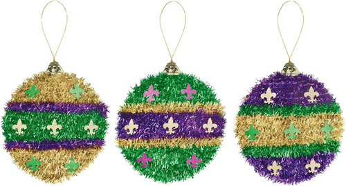 Purple Green Gold Tinsel Fleur De Lis Christmas Ornament Purple Green Gold Tinsel Fleur De Lis Christmas Ornament