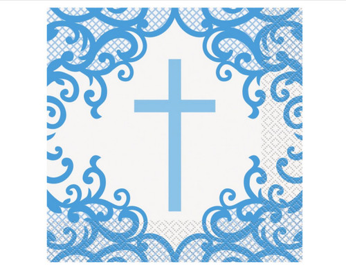 Fancy Blue Cross 16 Ct Lunch Napkins Baptism Christening