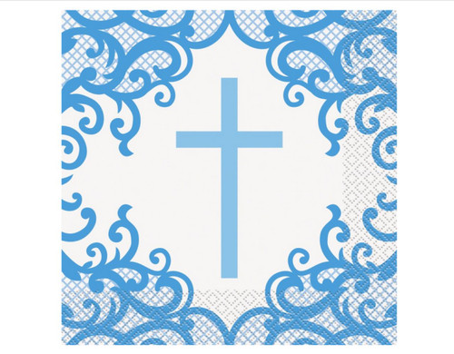 Fancy Blue Cross 16 Ct Lunch Napkins Baptism Christening