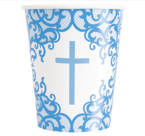 Fancy Blue Cross 8 Ct 9 Oz Hot Cold Cups Baptism Confirmation Church Fancy Blue Cross 8 Ct 9 Oz Hot Cold Cups Baptism Confirmation Church