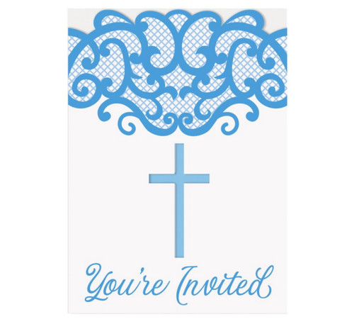 Fancy Blue Cross 8 Ct Invitations Baptism Confirmation Communion