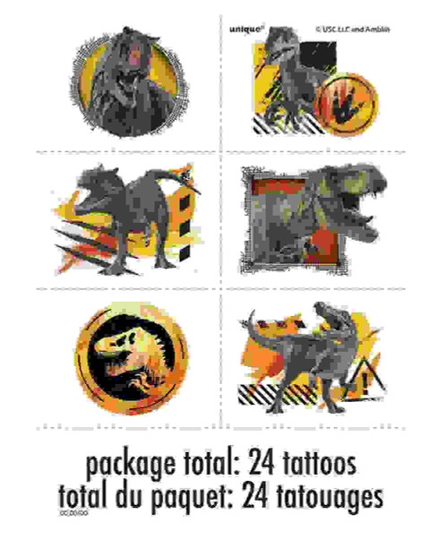 Jurassic World #3 Temporary Tattoos 24 Ct on 4 Sheets