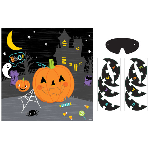 Pin The Smile on the Pumpkin Halloween Party Game Poster Jack O'Lantern
