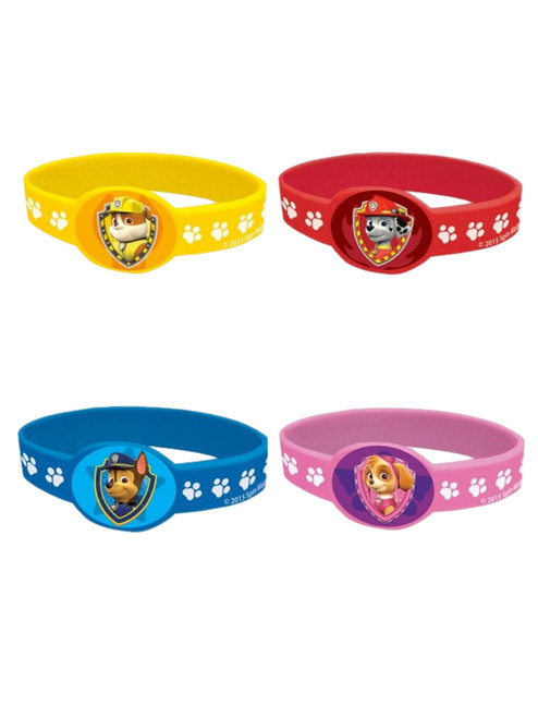 Paw Patrol Stretchy Party Bracelets Child Size, 4 Pcs Blue Yellow Pink Red