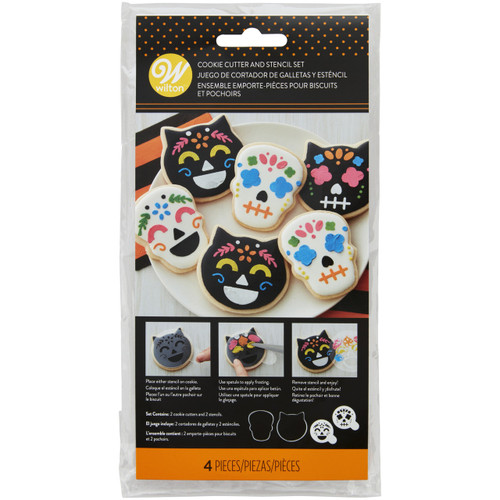 Halloween Cookie Cutter and Stencil Set Wilton, Metal, DOTD Cat Skull Face