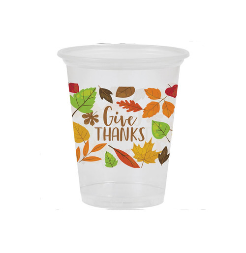 Give Thanks Fall Leaves Thanksgiving Plastic 16 oz Cups Give Thanks Fall Leaves Thanksgiving Plastic 16 oz Cups