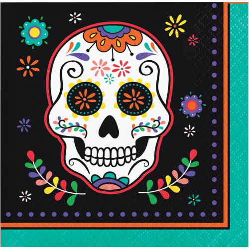 Dia De Muertos Day of the Dead Skull 16 Ct Halloween Beverage Cocktail Napkins