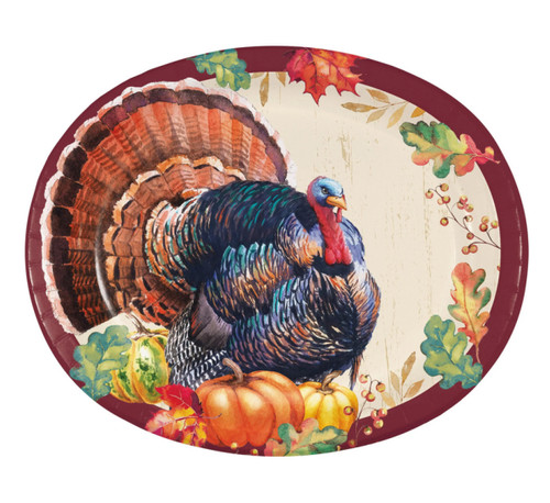 Harvest Turkey 8 Ct Paper Banquet Buffet Oval Platters Plates Thanksgiving