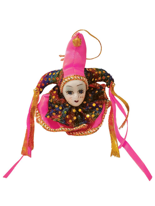 Jester Doll Hot Pink Magnet Shelf Party Favor Ornament Mardi Gras