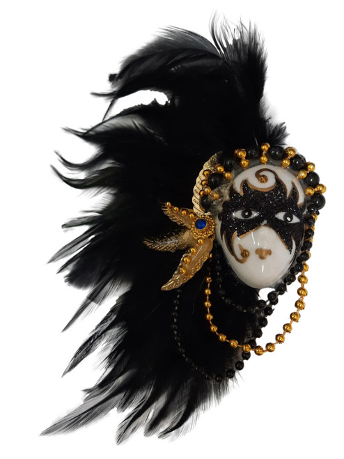 Black Masked Beaded Lady Feather Magnet Mardi Gras Party Favor