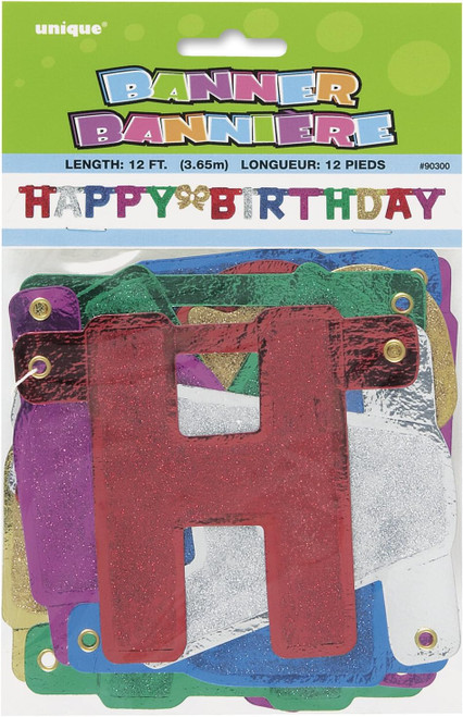Glittery Happy Birthday Bow Jointed Banner, 12 Ft Jewel Colors Glittery Happy Birthday Bow Jointed Banner, 12 Ft Jewel Colors