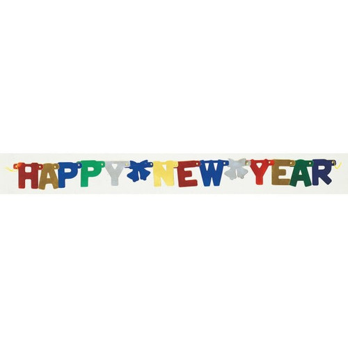 Happy New Year Deluxe 4 Ft Jointed Banner Jewel Tones Bells Bow Happy New Year Deluxe 4 Ft Jointed Banner Jewel Tones Bells Bow