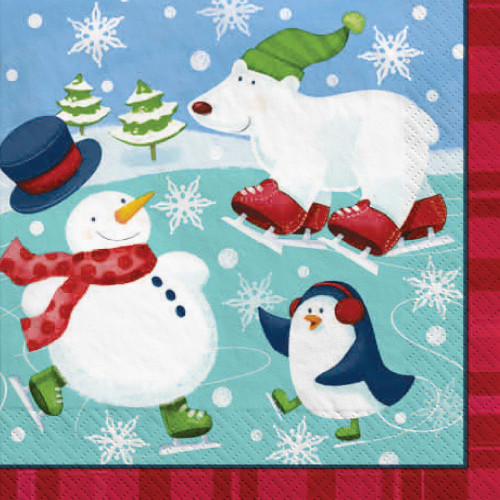 Holiday Fun Paper 16 Ct Beverage Napkins Christmas Penguins Polar Bear 