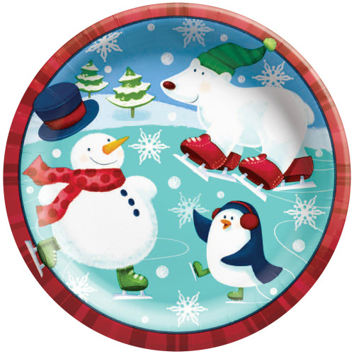 Holiday Fun Paper 8 Ct Dinner Lunch Plates 9" Christmas Penguins Polar Bear 