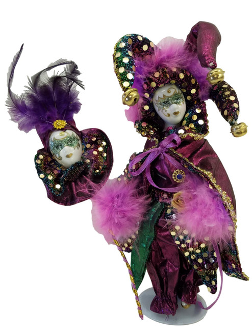 White Purple Mardi Gras Masquerade Doll 7" with stand