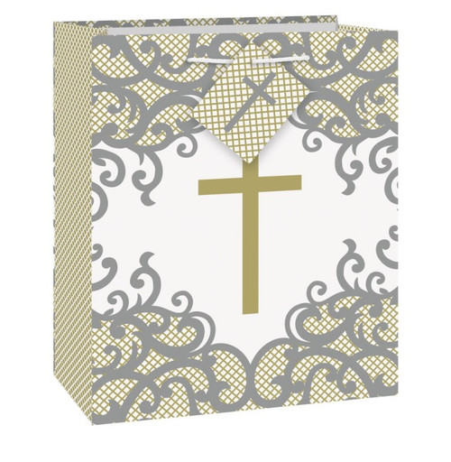 Fancy Gold Cross Glossy Gift Bag Medium Baptism Wedding 50th Anniversary Fancy Gold Cross Glossy Gift Bag Medium Baptism Wedding 50th Anniversary