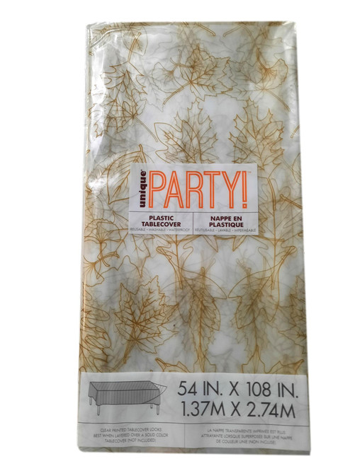Fall Leaves Thanksgiving 54 x 108 Clear Gold Plastic Tablecover For Layering Fall Leaves Thanksgiving 54 x 108 Clear Gold Plastic Tablecover For Layering
