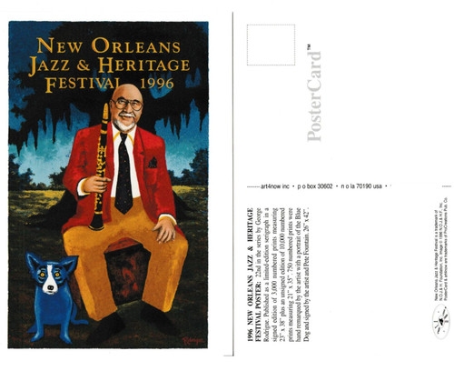 1996 New Orleans Jazz Festival Poster Post Card Fountain Rodrigue Blue Dog