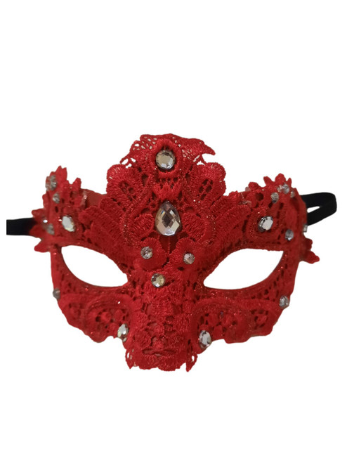 Red Jewel Macrame Brocade Lace Crystal Venetian Masquerade Mardi Gras Mask Red Jewel Macrame Brocade Lace Crystal Venetian Masquerade Mardi Gras Mask