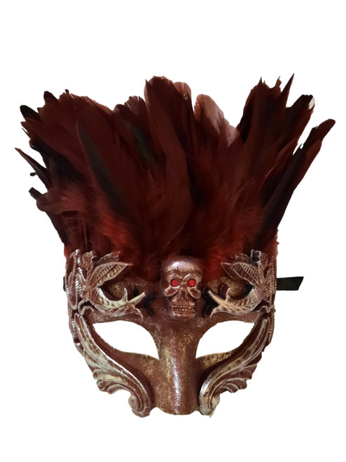 Skull Red Feather Masquerade Mardi Gras Men's Mask