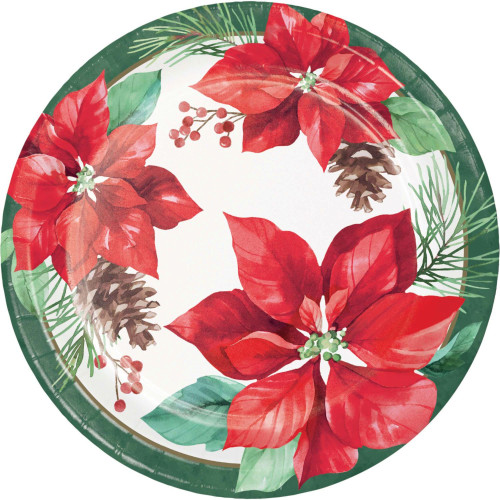 Poinsettia Perfection Paper 9" Dinner, Lunch Plates 8 Ct Christmas Poinsettia Perfection Paper 9" Dinner, Lunch Plates 8 Ct Christmas