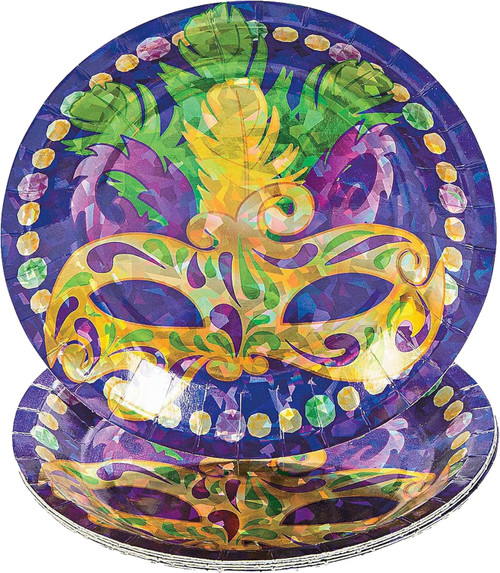 Prismatic Mask Mardi Gras 8 Ct 9" Dinner Paper Plates  Prismatic Mask Mardi Gras 8 Ct 9" Dinner Paper Plates