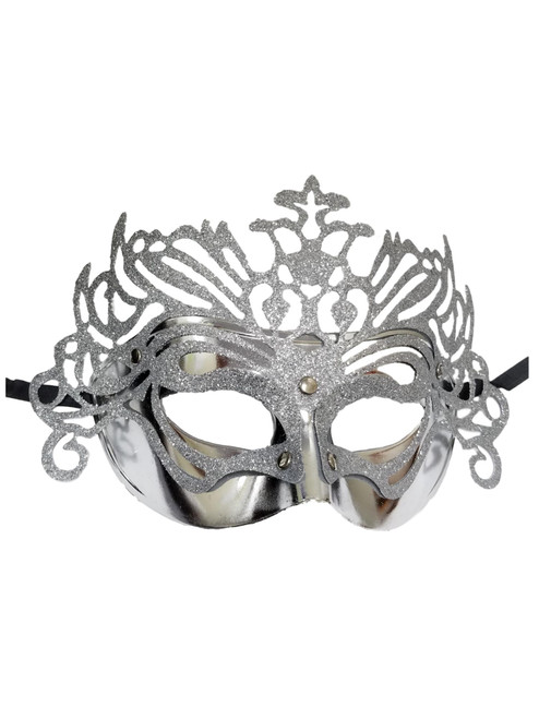 Silver Metallic Crown Mask Mardi Gras Masquerade Mask