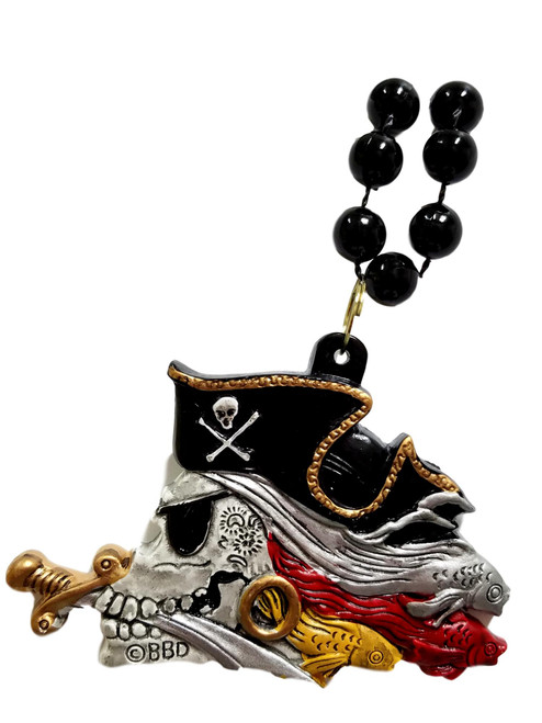 Ghastly Pirate Skull Gasparilla Fish Black Red Mardi Gras Necklace Bead