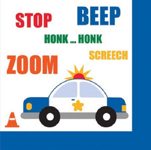 Traffic Jam Birthday Party Beverage Napkins Small 16 ct Police Car